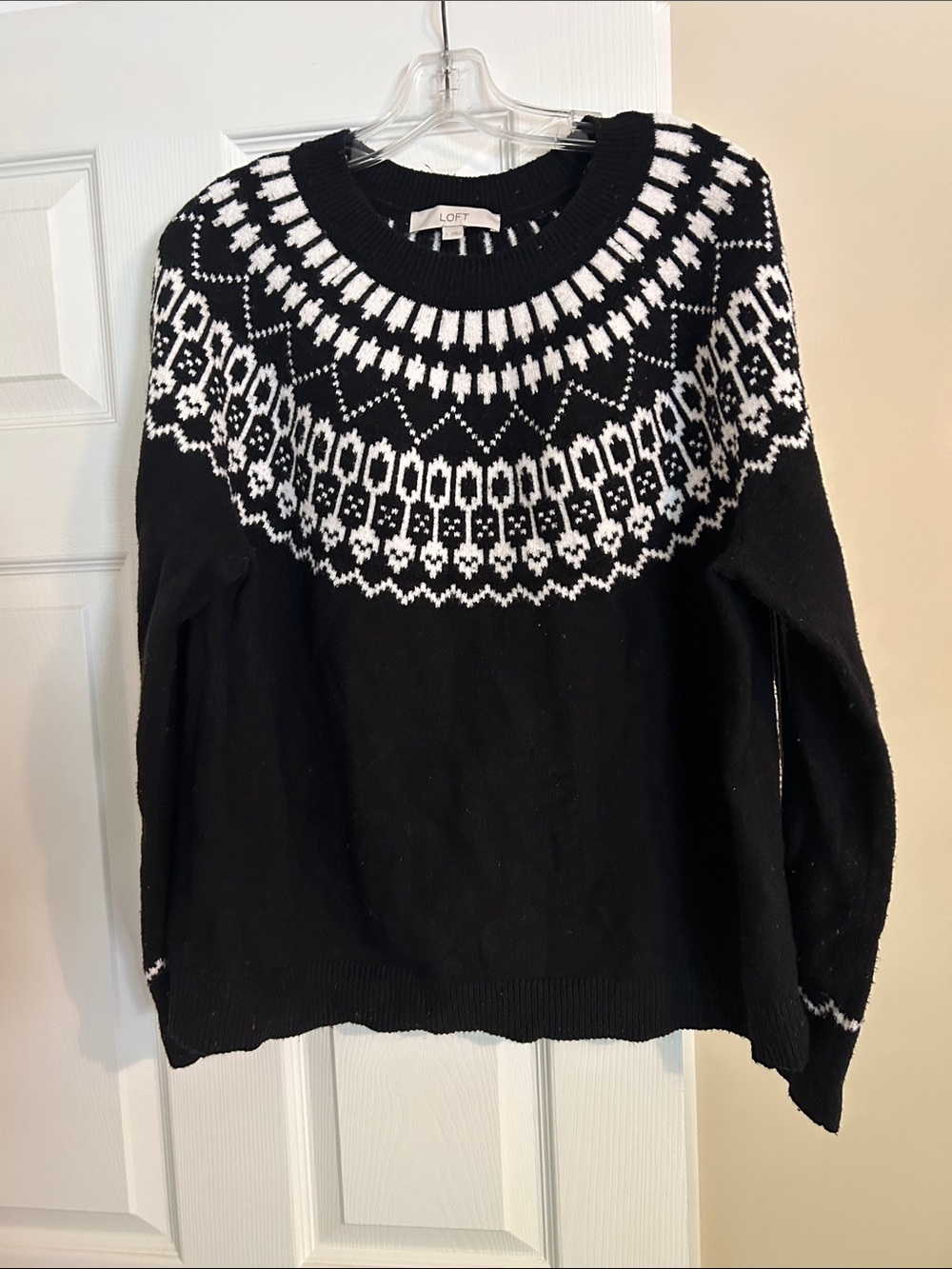 LOFT Black & White Nordic Yoke Crewneck Sweater